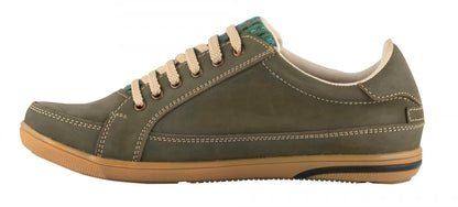 Pure Leather Sneakers with a Touch of Handloom - Loom (Olive Green), RON4145FABOLV