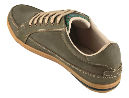 Pure Leather Sneakers with a Touch of Handloom - Loom (Olive Green), RON4145FABOLV