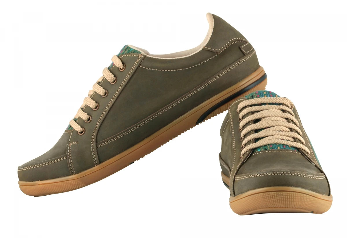 Pure Leather Sneakers with a Touch of Handloom - Loom (Olive Green), RON4145FABOLV