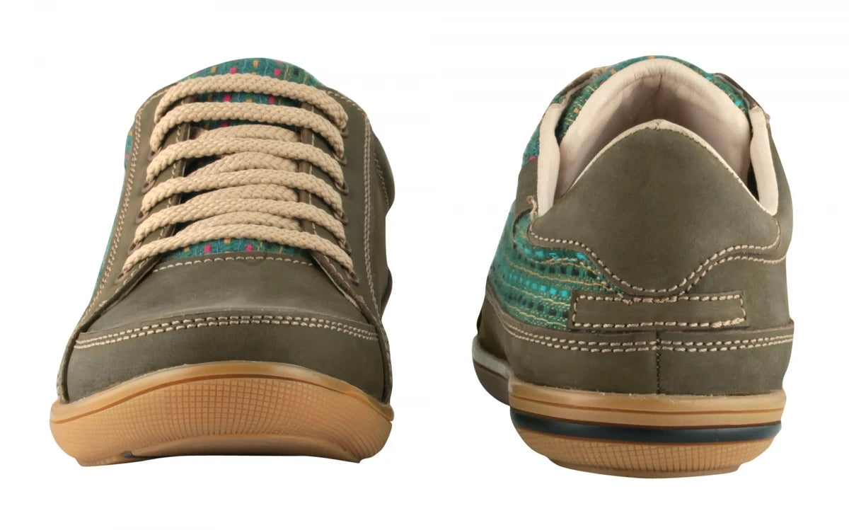 Pure Leather Sneakers with a Touch of Handloom - Loom (Olive Green), RON4145FABOLV