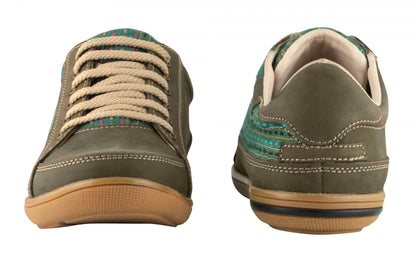 Pure Leather Sneakers with a Touch of Handloom - Loom (Olive Green), RON4145FABOLV