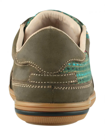Pure Leather Sneakers with a Touch of Handloom - Loom (Olive Green), RON4145FABOLV