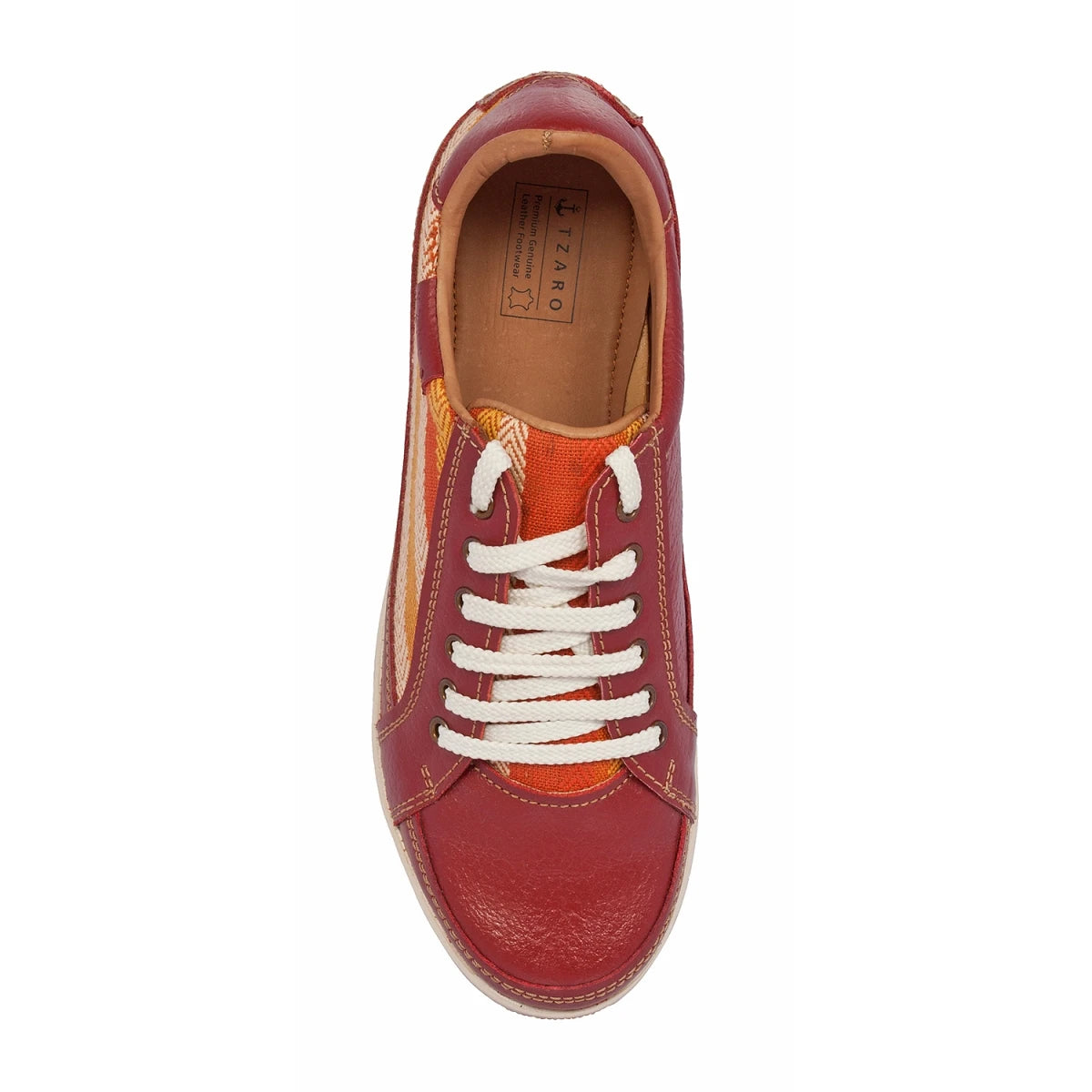 Pure Leather Sneakers with a Touch of Handloom - Loom (Red) , RON4155FABBUR