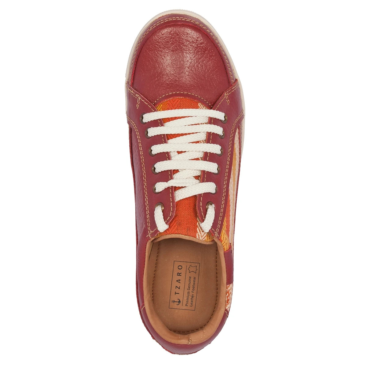 Pure Leather Sneakers with a Touch of Handloom - Loom (Red) , RON4155FABBUR