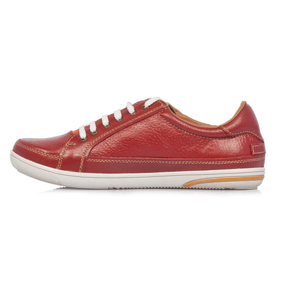Pure Leather Sneakers with a Touch of Handloom - Loom (Red) , RON4155FABBUR