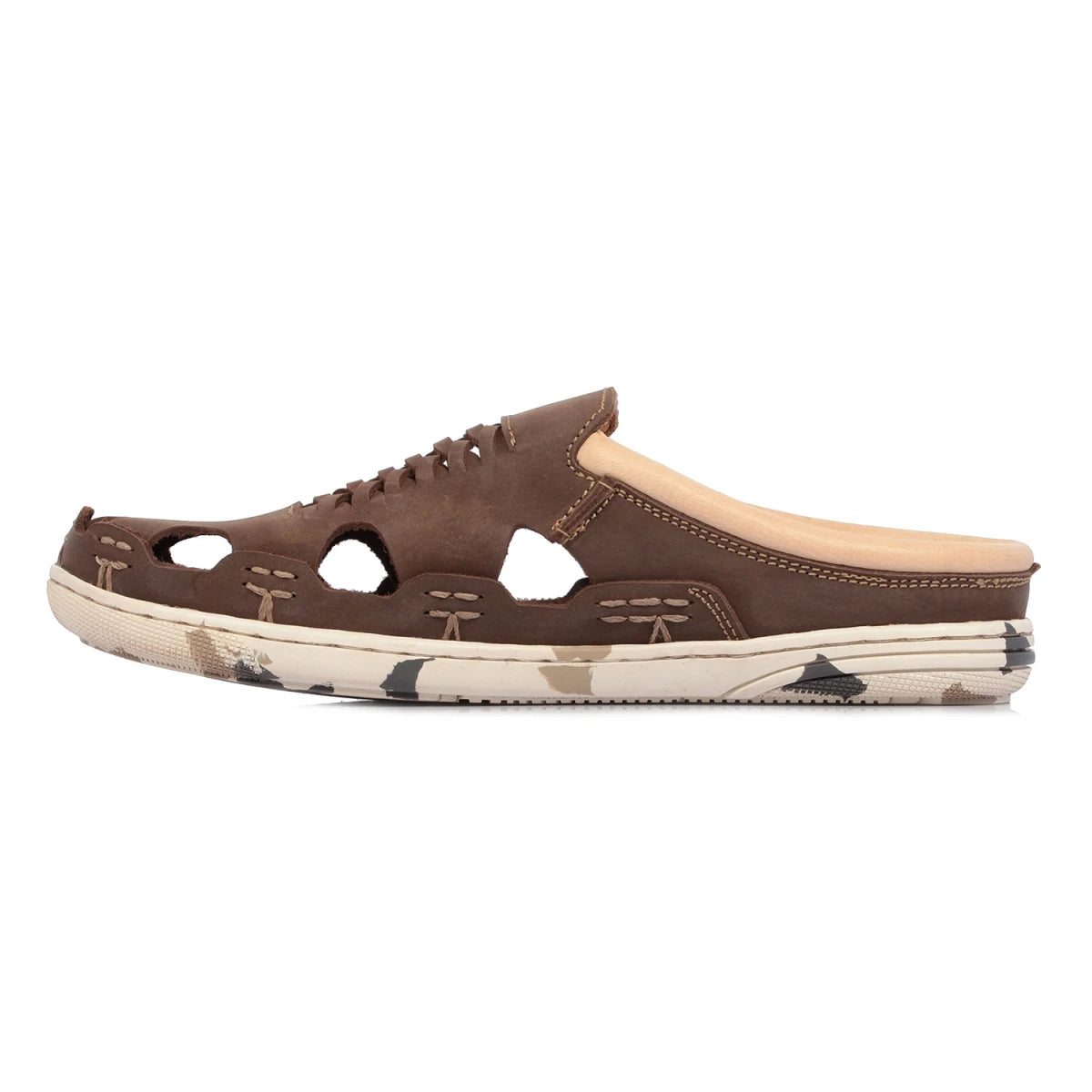Pure Leather Mule, with Rubber Sole - Hector(Army Brown), RON420CMBRW