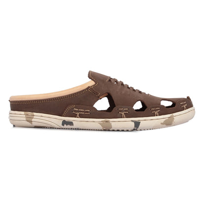 Pure Leather Mule, with Rubber Sole - Hector(Army Brown), RON420CMBRW