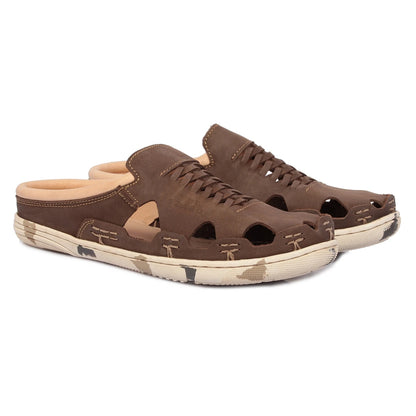 Pure Leather Mule, with Rubber Sole - Hector(Army Brown), RON420CMBRW