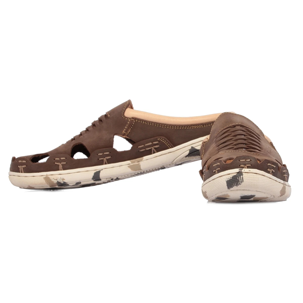Pure Leather Mule, with Rubber Sole - Hector(Army Brown), RON420CMBRW