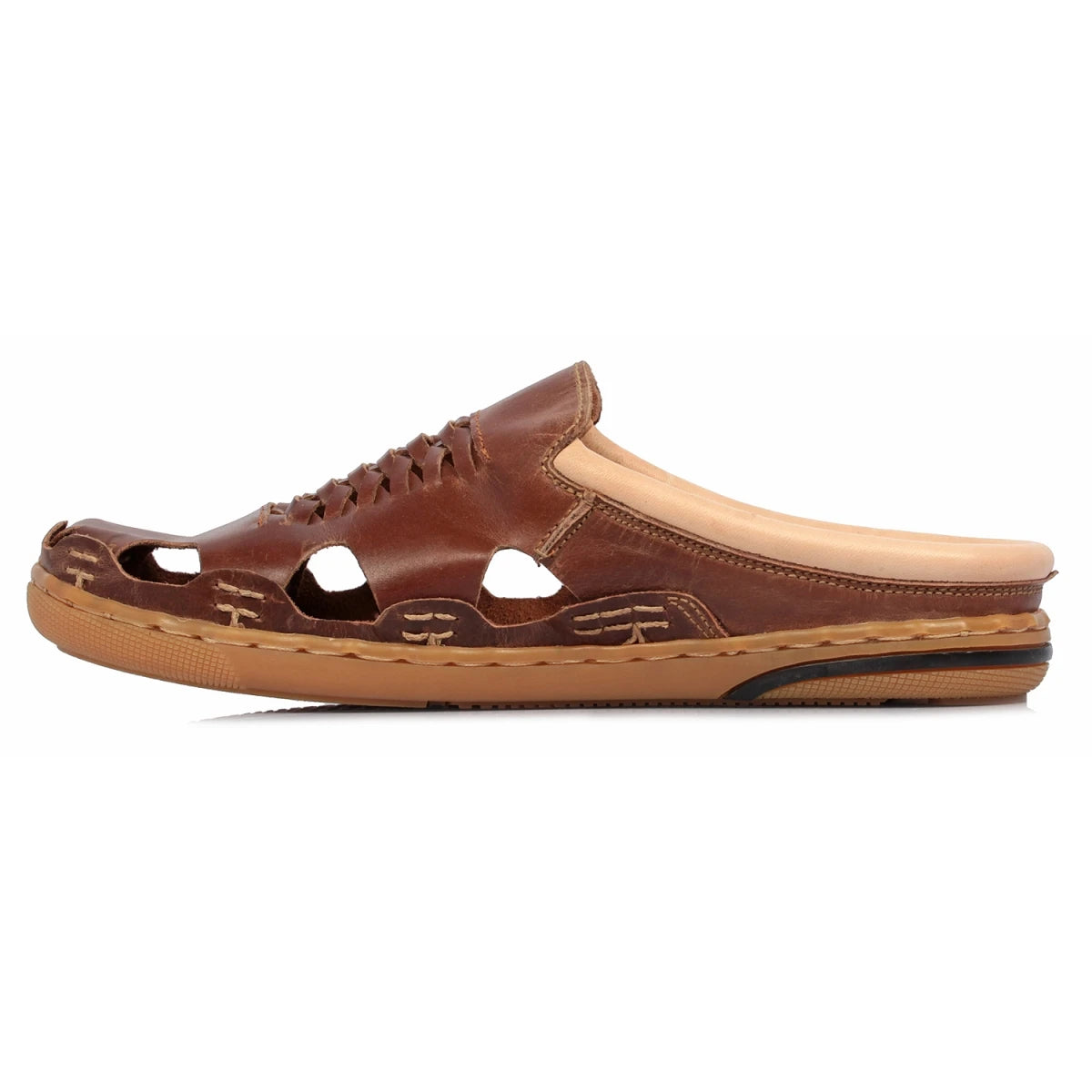 Pure Leather Mule, with Rubber Sole - Hector(Dark-tan), RON421TAN