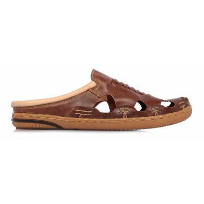 Pure Leather Mule, with Rubber Sole - Hector(Dark-tan), RON421TAN