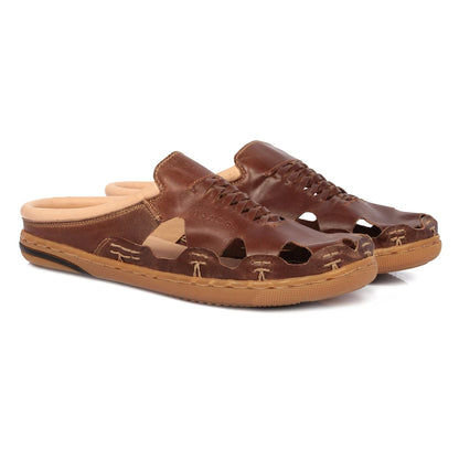 Pure Leather Mule, with Rubber Sole - Hector(Dark-tan), RON421TAN