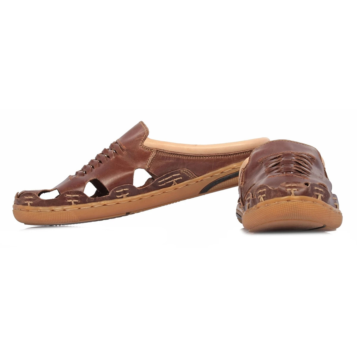Pure Leather Mule, with Rubber Sole - Hector(Dark-tan), RON421TAN
