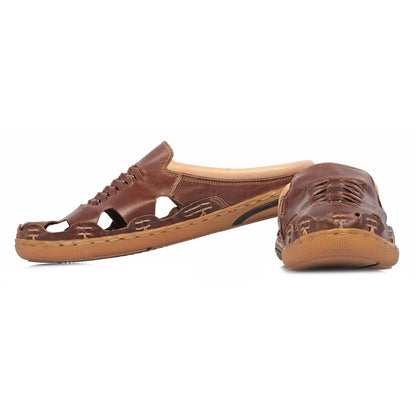 Pure Leather Mule, with Rubber Sole - Hector(Dark-tan), RON421TAN