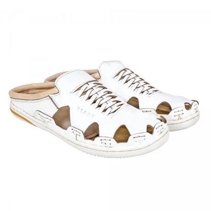 Pure Leather Mule, with Rubber Sole - Hector(White), RON422WHT