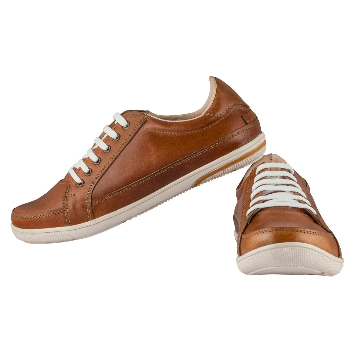 Pure Leather Tan Sneaker with White Rubber Sole - Atlanta (Tan), RONWH417TAN