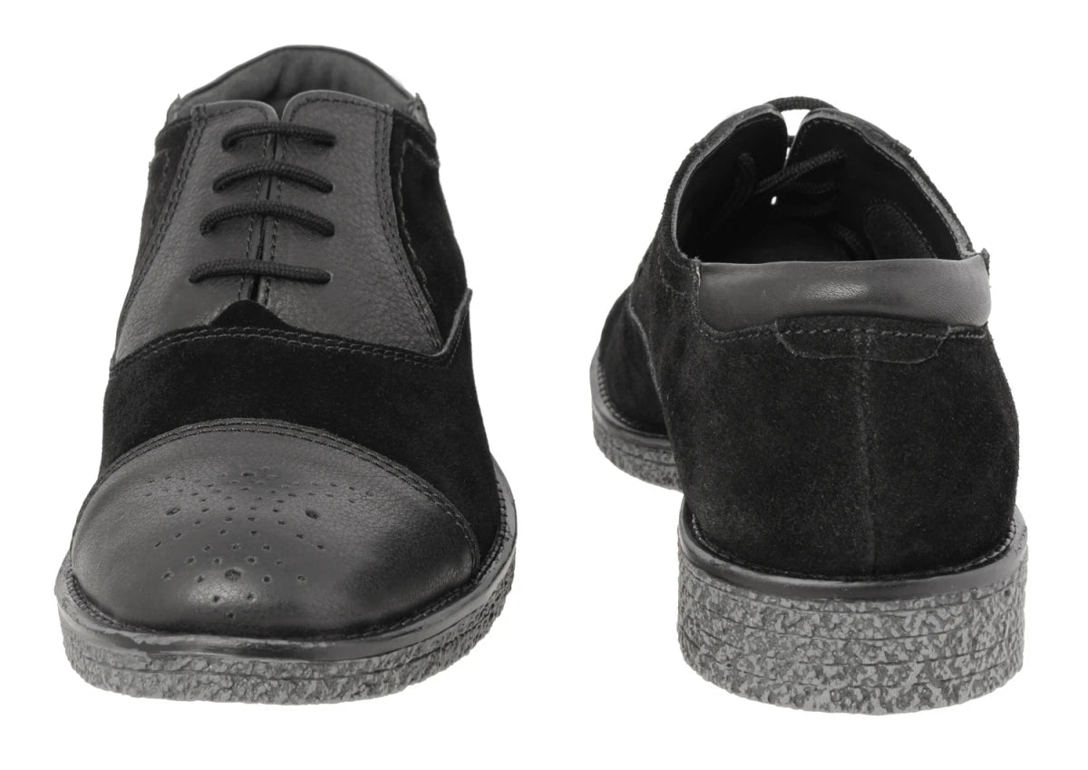 TZARO Black Casual Leather Oxford - Black Trinity, SAH3213SUDLBLK