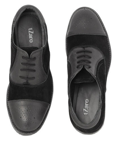 TZARO Black Casual Leather Oxford - Black Trinity, SAH3213SUDLBLK
