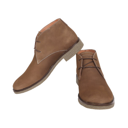Brown Nucbuck Leather Boots with Crepe Finish Sole - Dune, SAH3226NUBRW