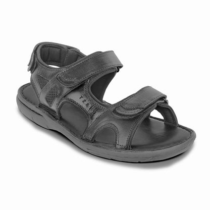 TZARO Samay men's black genuine leather sandals velcro strap memory foam casual wear