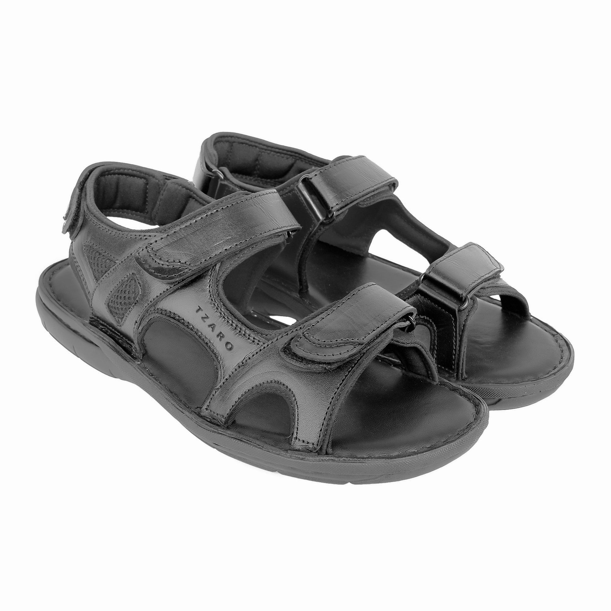 Men's black leather sandals side view lightweight comfortable casual wear