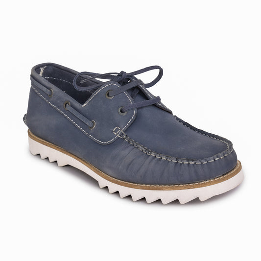 Pure Leather, Moc-toe Construction, Tan Color Super-Light Boat Shoe, SLBAT118NAV