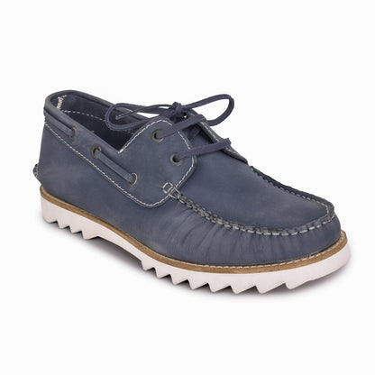 Pure Leather, Moc-toe Construction, Tan Color Super-Light Boat Shoe, SLBAT118NAV