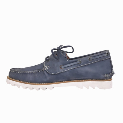 Pure Leather, Moc-toe Construction, Tan Color Super-Light Boat Shoe, SLBAT118NAV