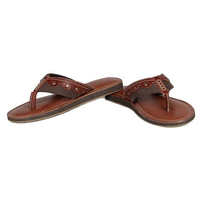 TZARO Genuine Leather Tan & Brown Slipper - Vagator 1901