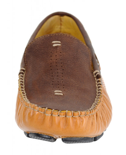 TZARO Genuine Leather Chocolate &amp; Tan Driving Shoes - STN2307TANCHC