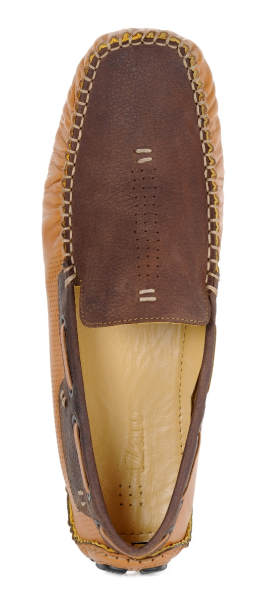 TZARO Genuine Leather Chocolate &amp; Tan Driving Shoes - STN2307TANCHC