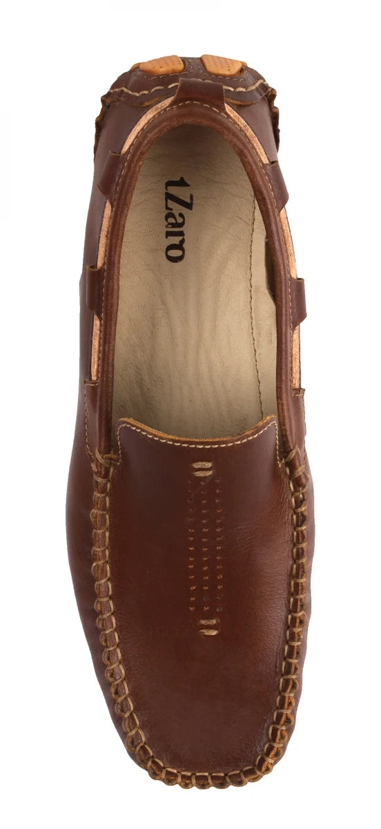 TZARO Pure Leather Tan Color Driving Shoes - STN23167GILL