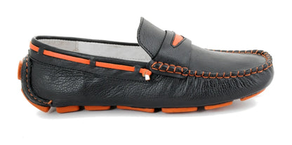 TZARO Genuine Leather Black & Orange Driving Shoes - STN2321BLKOSC