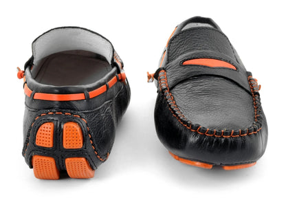 TZARO Genuine Leather Black & Orange Driving Shoes - STN2321BLKOSC