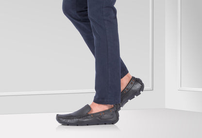 TZARO Black Leather Driving Shoes  -  STN2334BLKND