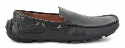 TZARO Black Leather Driving Shoes  -  STN2334BLKND