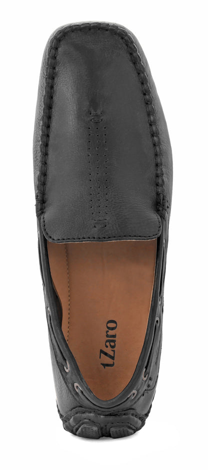 TZARO Black Leather Driving Shoes  -  STN2334BLKND