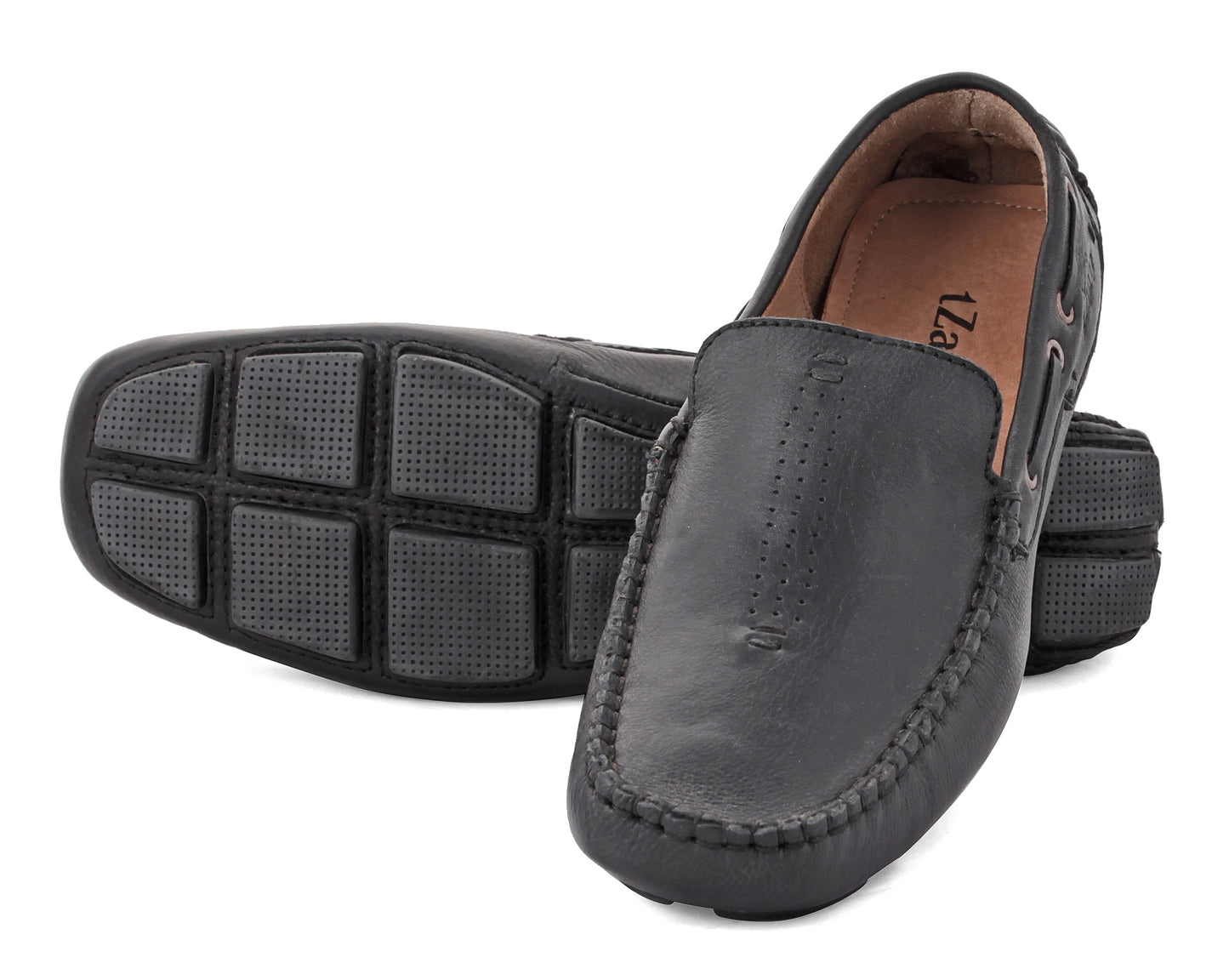 TZARO Black Leather Driving Shoes  -  STN2334BLKND