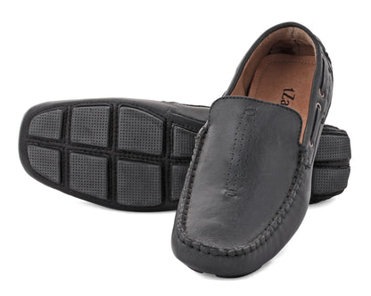 TZARO Black Leather Driving Shoes  -  STN2334BLKND
