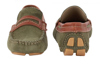 Genuine Leather Olive Green  Driving Shoes - STN2337GRNTAN
