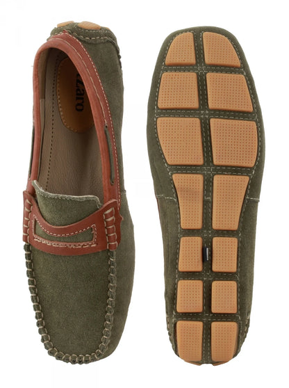 Genuine Leather Olive Green  Driving Shoes - STN2337GRNTAN