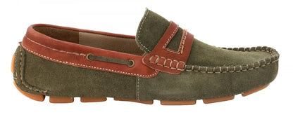 Genuine Leather Olive Green  Driving Shoes - STN2337GRNTAN