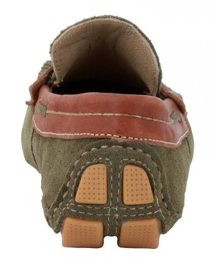 Genuine Leather Olive Green  Driving Shoes - STN2337GRNTAN