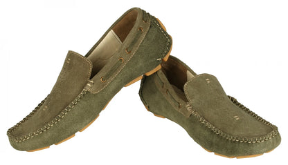 Olive Green Driving Shoes Made  With Olive Color Suede Leather  - STN2346OLV07