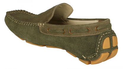 Olive Green Driving Shoes Made  With Olive Color Suede Leather  - STN2346OLV07