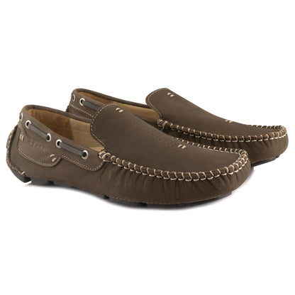 TZARO Pure Leather Dark Olive Green Driving Shoes - STN2353NUDOLV