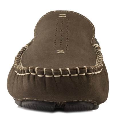 TZARO Pure Leather Dark Olive Green Driving Shoes - STN2353NUDOLV
