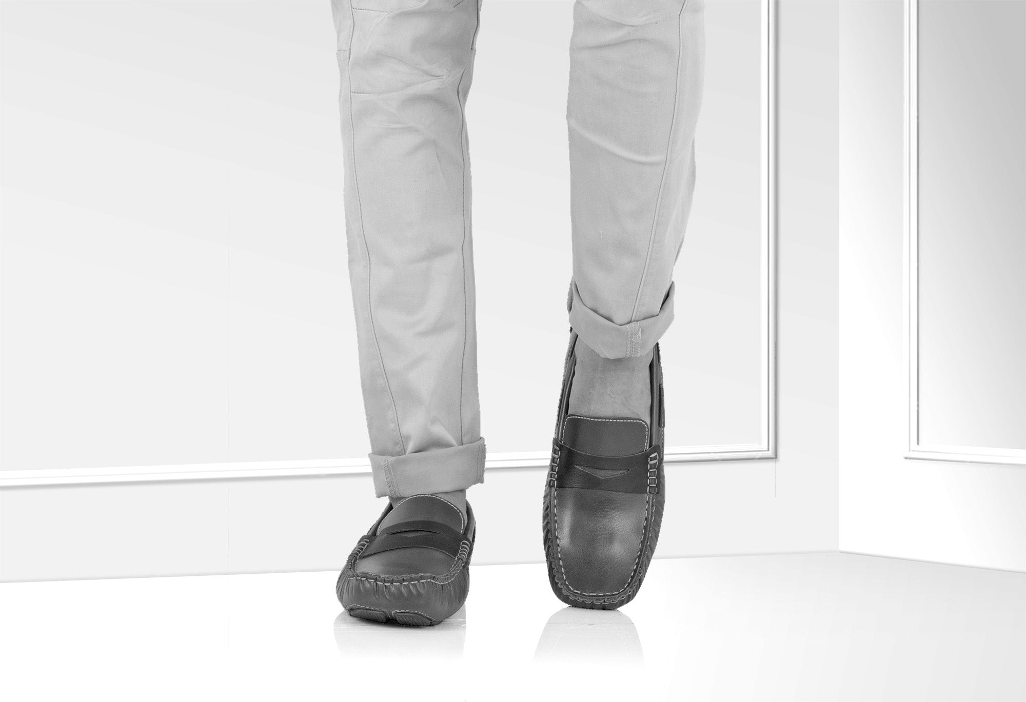 TZARO Genuine Leather Driving Shoes — In Crunch  Leather | Tan with a Black Penny Strap | True Moccasin | STN23542TANOPU - Showcase Image 2