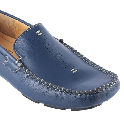 Pure Leather, Moc-toe Construction, Blue Driving Shoe - Saphire, STN2355NVY234