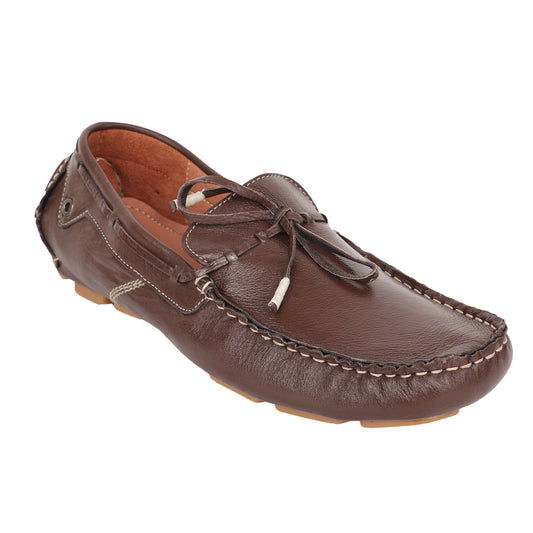 Pure Leather, Moc-toe Construction, Chocolate Color Driving Shoe, STN2360CHR09